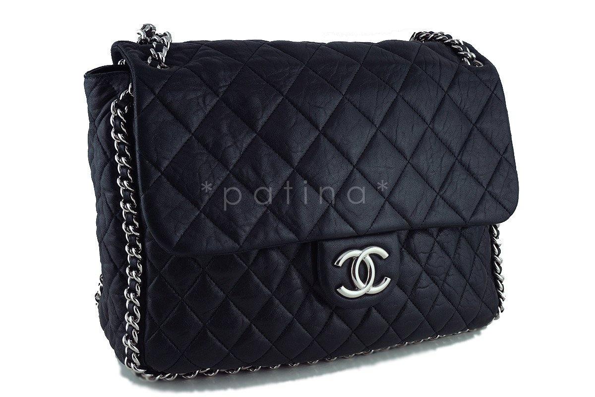 Chanel Black Chain Around Maxi Luxe Flap Bag