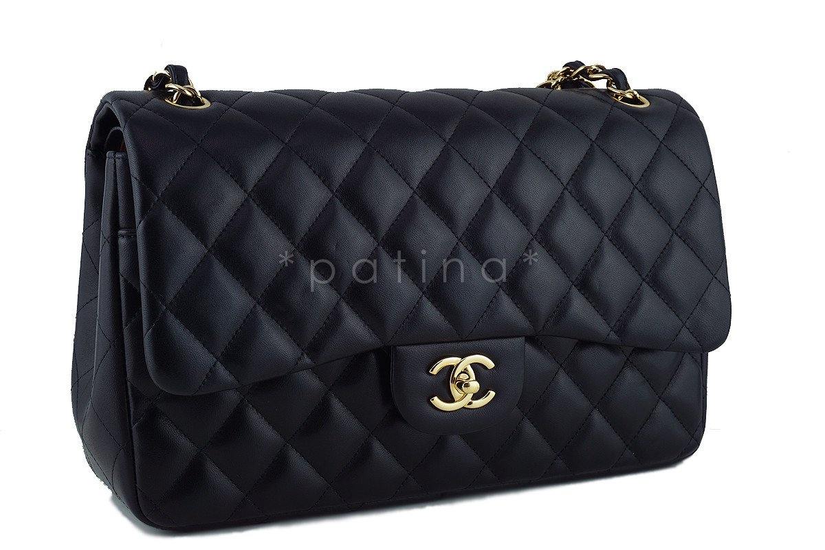 Chanel Black Lambskin Jumbo 2.55 Classic Double Flap Bag