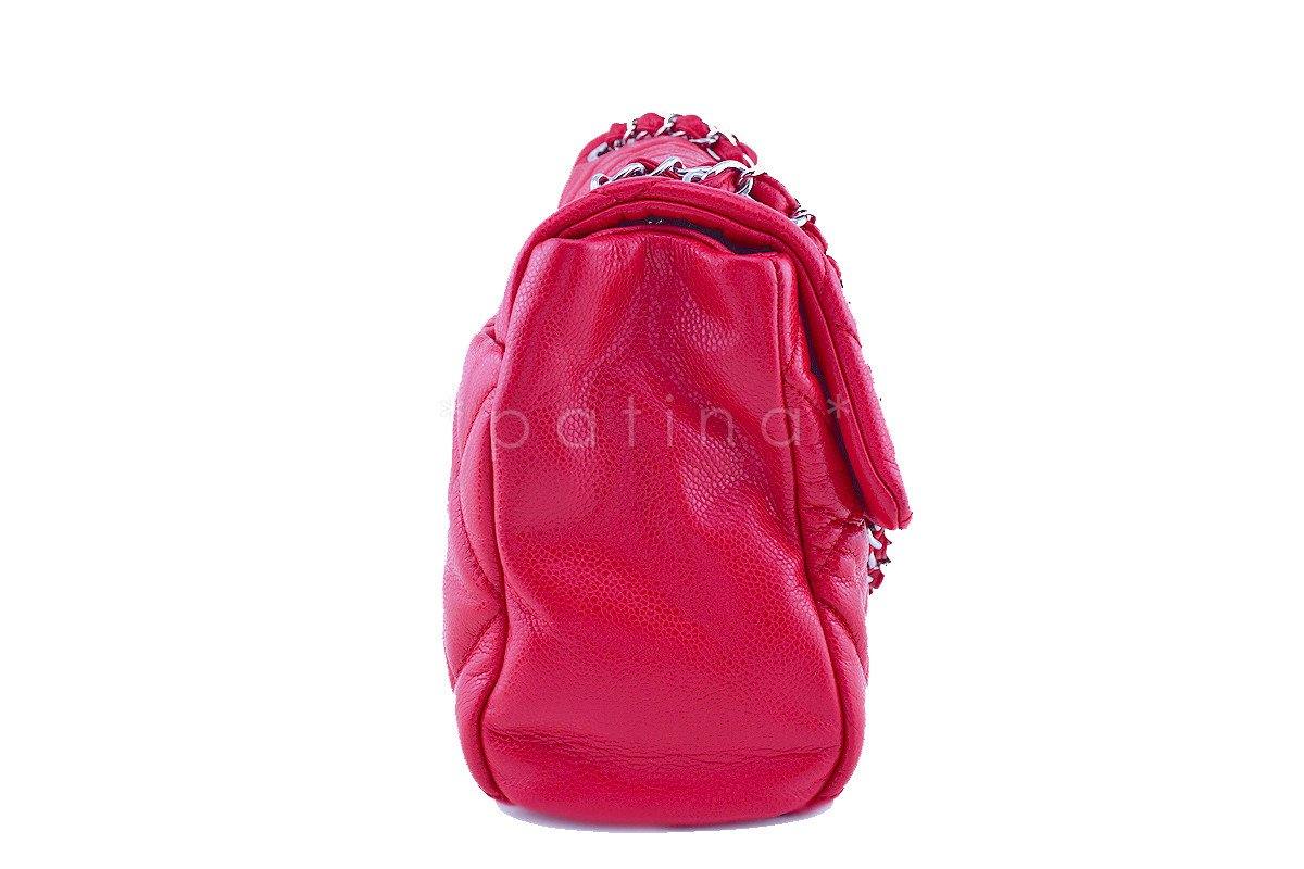 Chanel 15in. Raspberry Red Caviar Maxi Jumbo XL Classic Easy Flap Bag