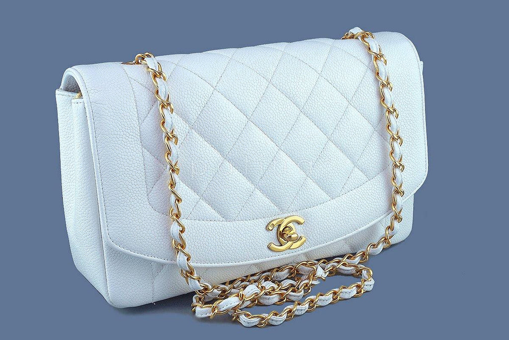 Chanel White Caviar Vintage Quilted Classic "Diana" Flap Bag