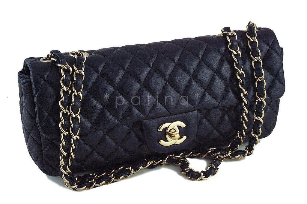 Chanel Black Lambskin East West Classic 2.55 Shoulder Flap Bag