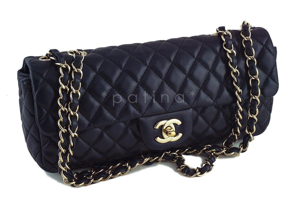 Chanel Black Lambskin East West Classic 2.55 Shoulder Flap Bag