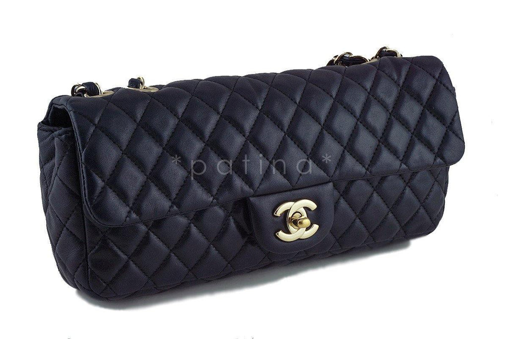 Chanel Black Lambskin East West Classic 2.55 Shoulder Flap Bag