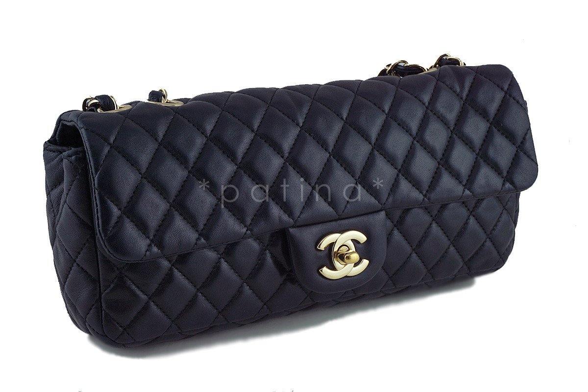 Chanel Black Lambskin East West Classic 2.55 Shoulder Flap Bag