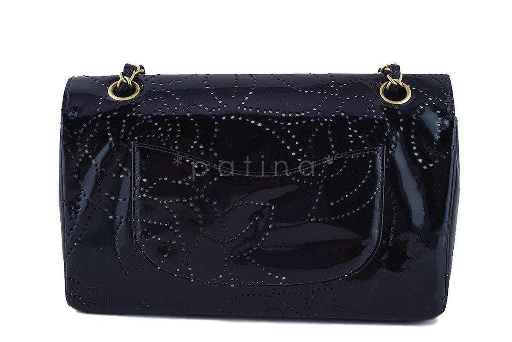 Chanel Black Patent Camelia Pattern Classic 2.55 Flap Bag