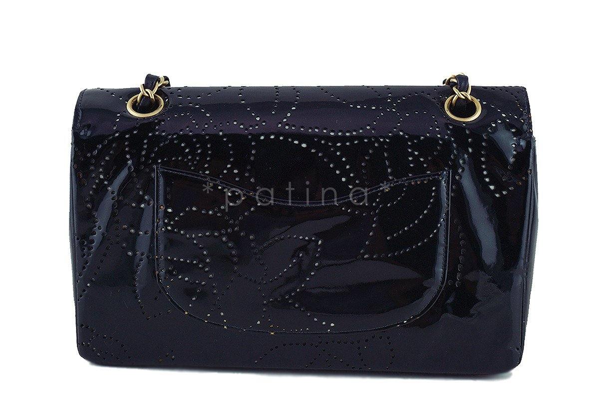 Chanel Black Patent Camelia Pattern Classic 2.55 Flap Bag