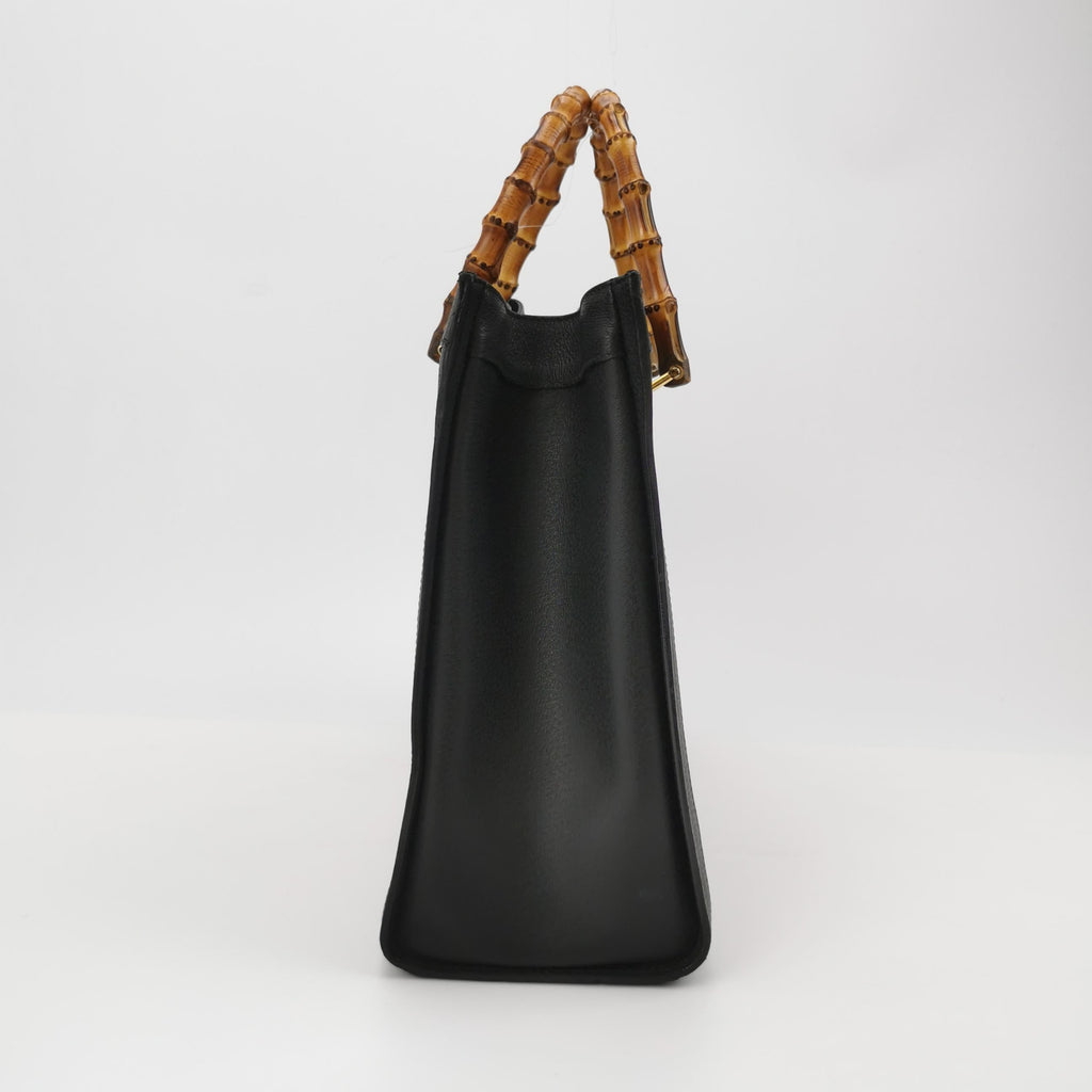 Gucci Diana Vintage Large Black Calfskin Leather Bamboo Top Handles Tote Bag