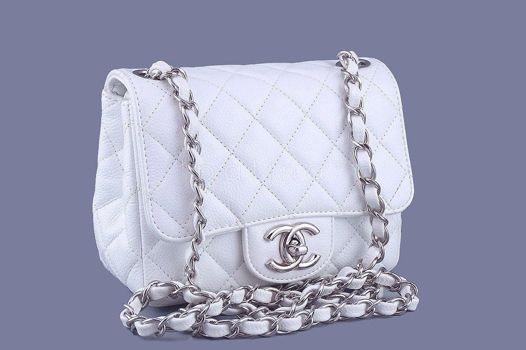 Chanel White Caviar Classic Quilted Square Mini 2.55 Flap Bag