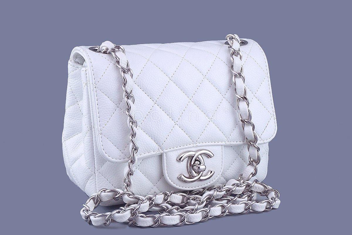 Chanel White Caviar Classic Quilted Square Mini 2.55 Flap Bag