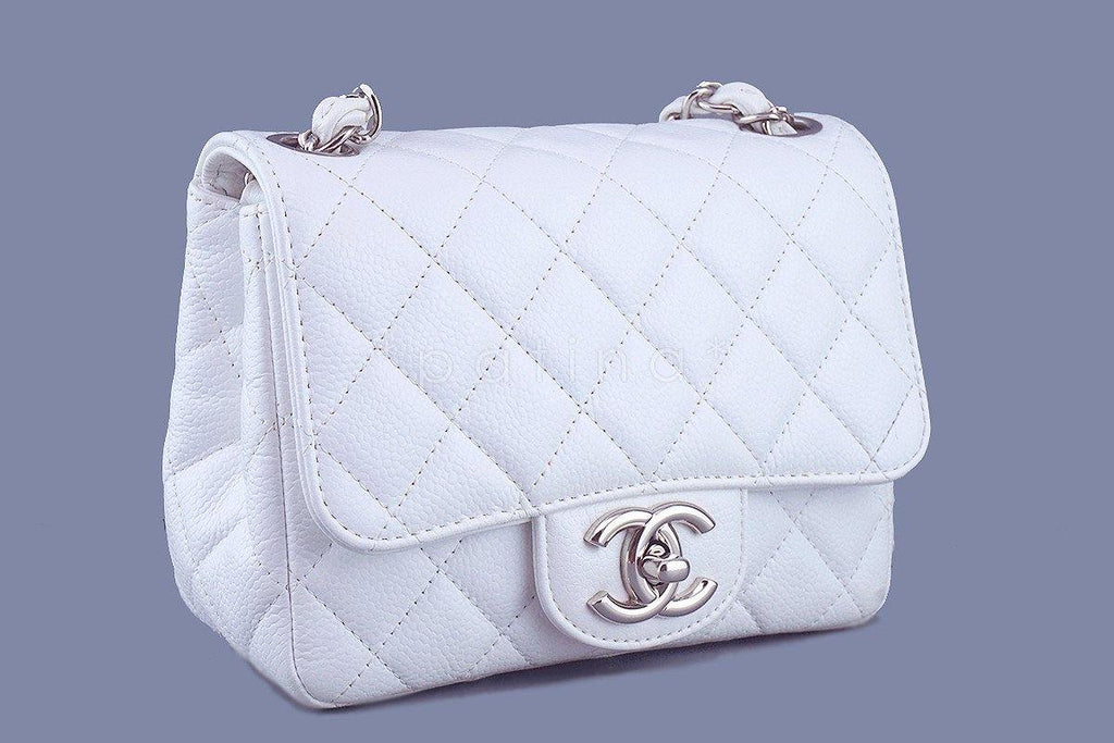 Chanel White Caviar Classic Quilted Square Mini 2.55 Flap Bag