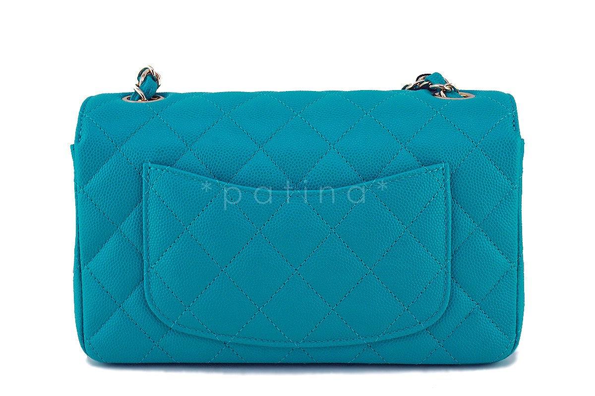 NWT 17C Chanel Turquoise Blue Caviar Classic Mini 2.55 Flap Bag