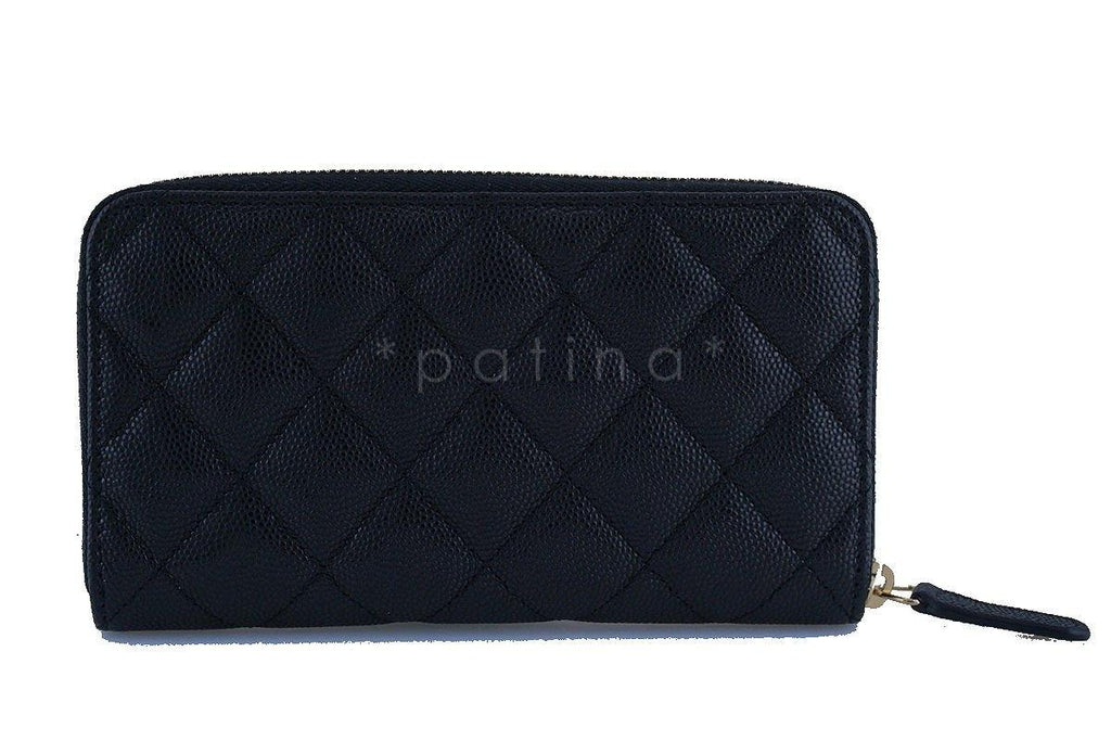 NWT 17C Chanel Black Caviar Zip Around Small Card Wallet Case GHW
