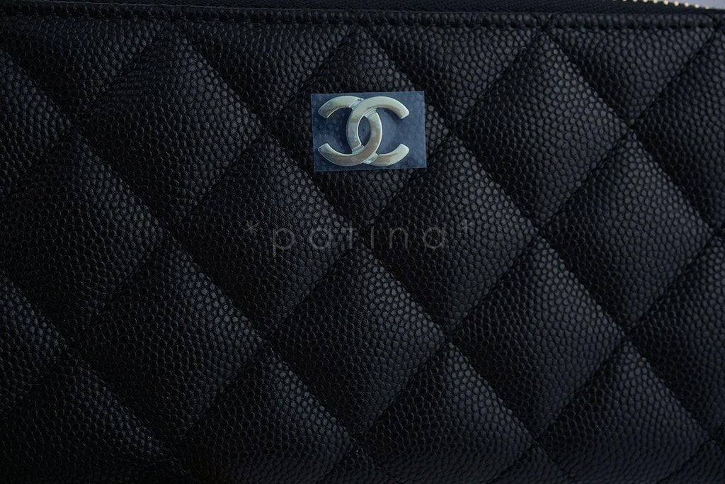 NWT 17C Chanel Black Caviar Zip Around Small Card Wallet Case GHW