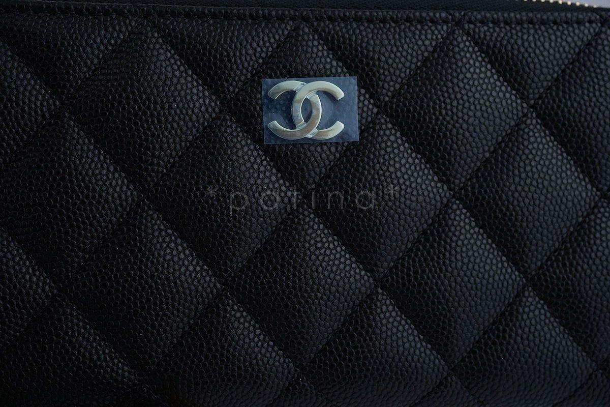 NWT 17C Chanel Black Caviar Zip Around Small Card Wallet Case GHW
