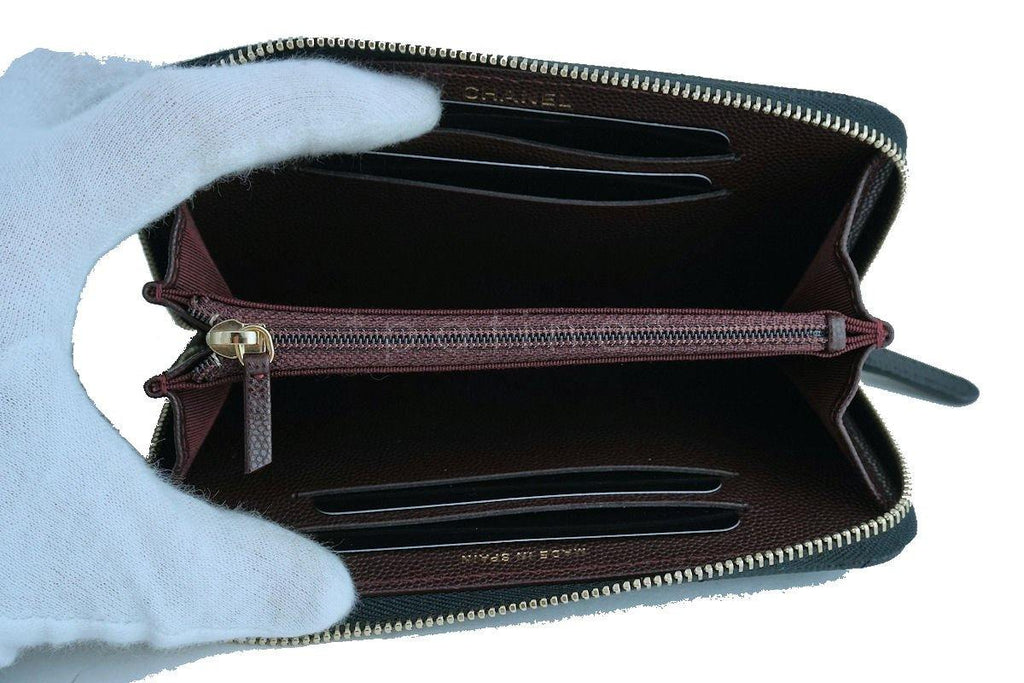 NWT 17C Chanel Black Caviar Zip Around Small Card Wallet Case GHW