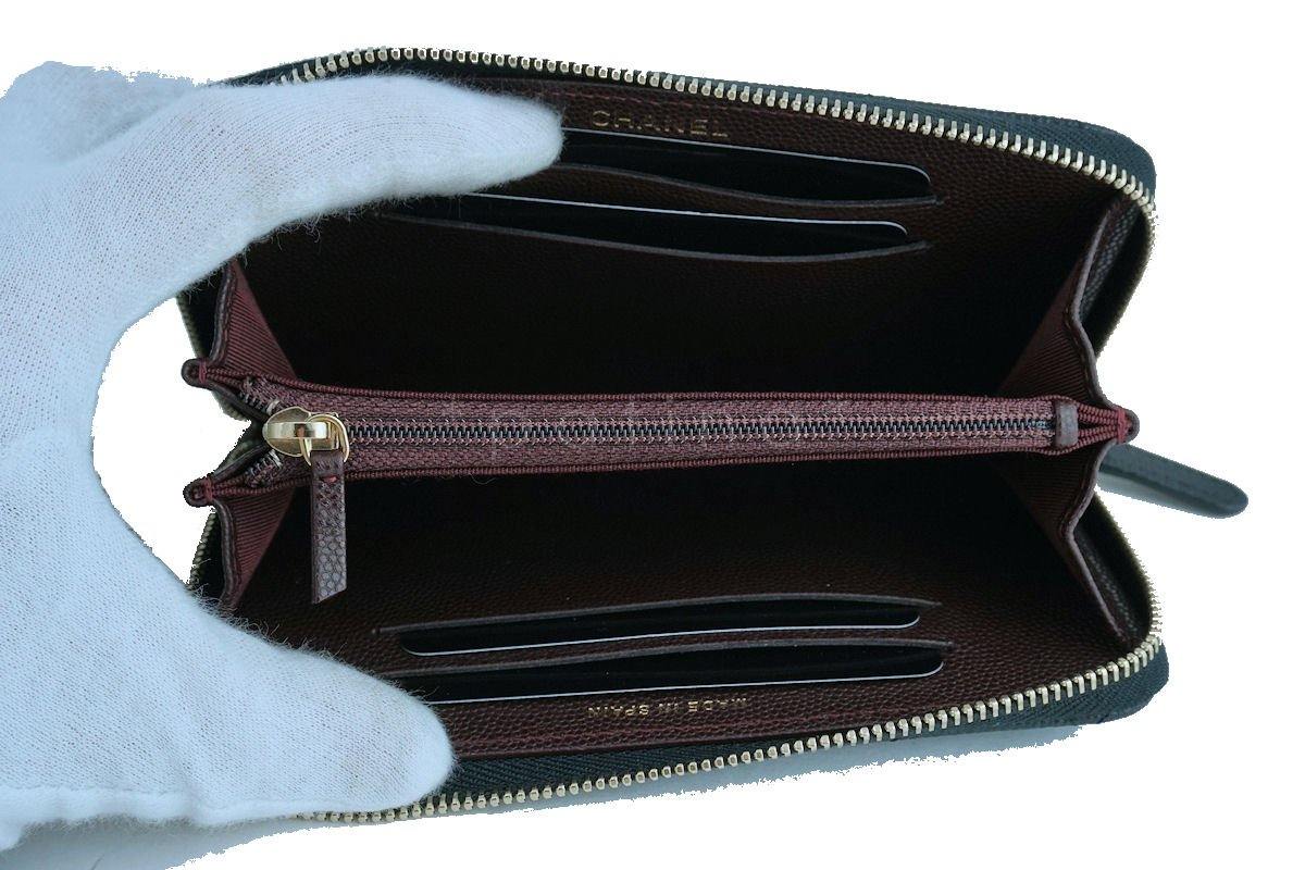 NWT 17C Chanel Black Caviar Zip Around Small Card Wallet Case GHW