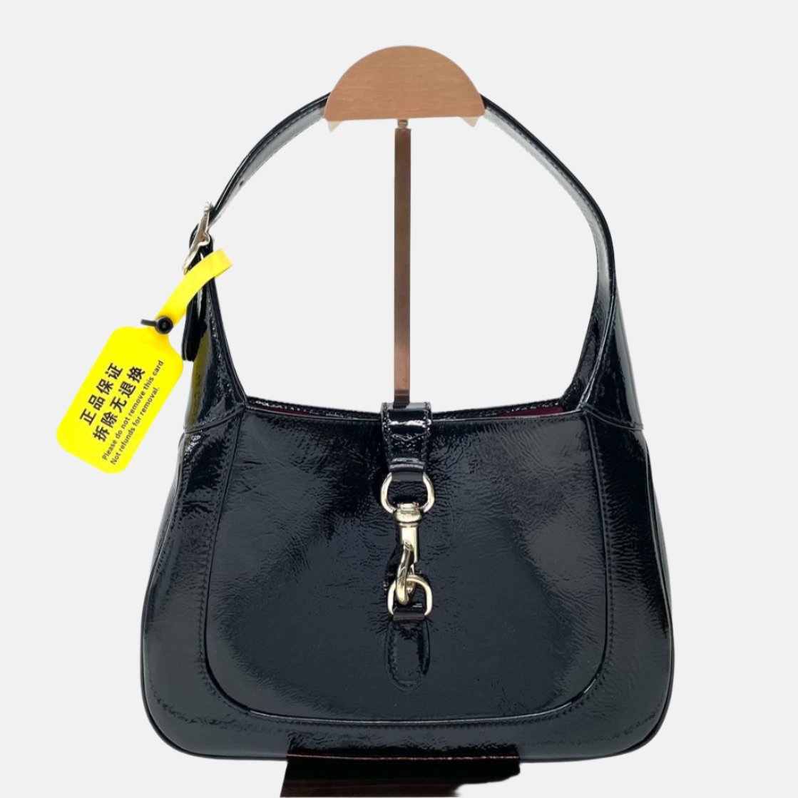 Gucci Jackie 1961 Small Black Patent Leather Shoulder Bag S24