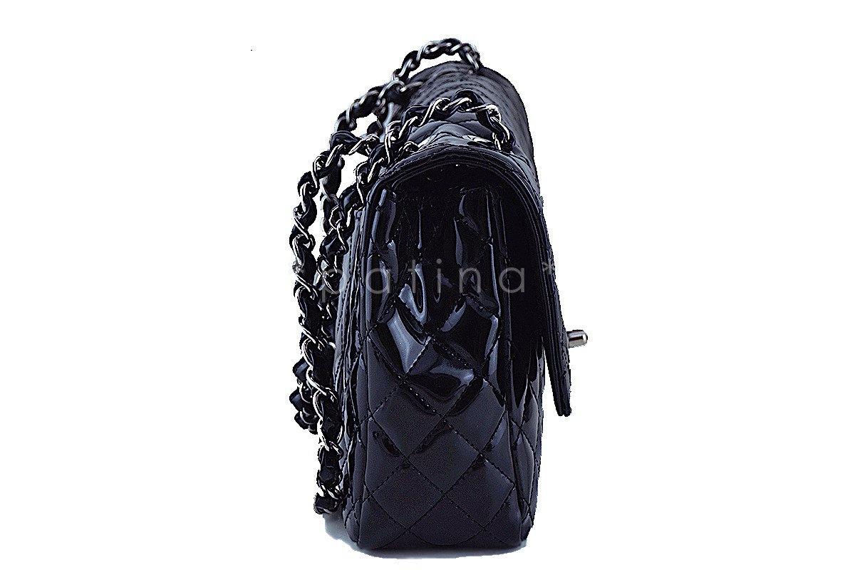 Chanel Black Glossy Patent Quilted Classic Label Flap Bag