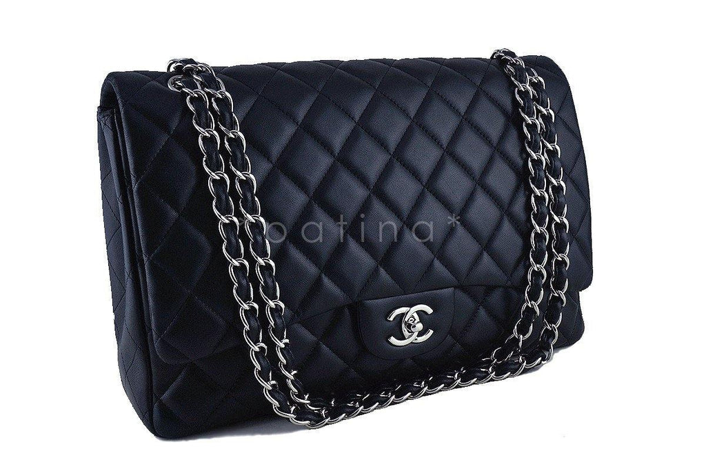 Chanel Black 13in. Maxi Quilted Classic 2.55 Jumbo XL Flap Bag SHW
