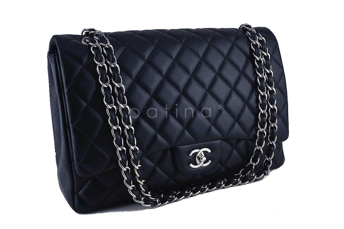 Chanel Black 13in. Maxi Quilted Classic 2.55 Jumbo XL Flap Bag SHW