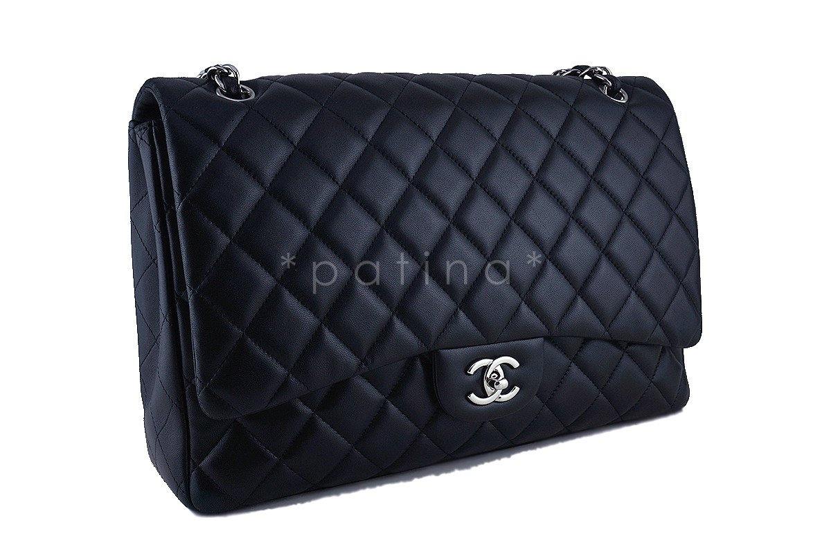 Chanel Black 13in. Maxi Quilted Classic 2.55 Jumbo XL Flap Bag SHW