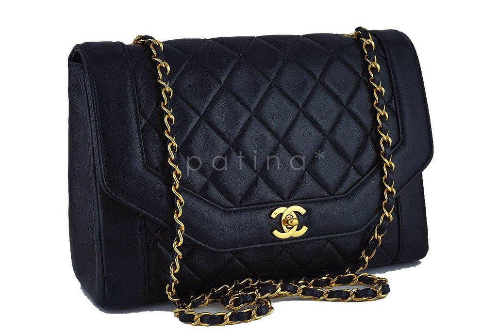 Chanel 11in. Black Vintage Quilted Classic Angled "Diana" Flap Bag