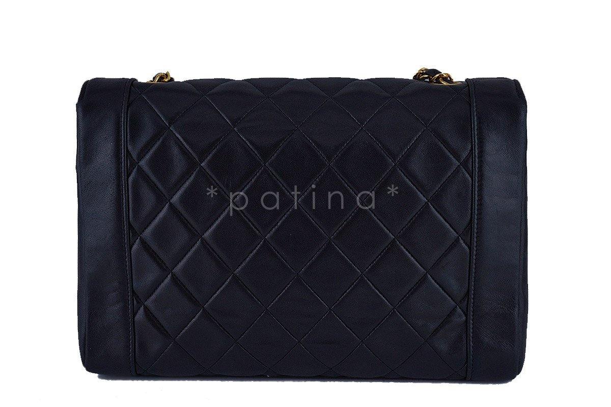 Chanel 11in. Black Vintage Quilted Classic Angled "Diana" Flap Bag