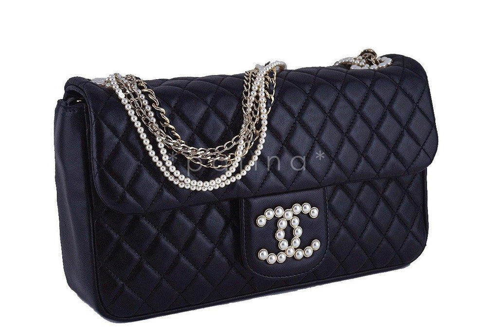 Rare Chanel Black Westminster Pearl Classic Quilted Flap Bag