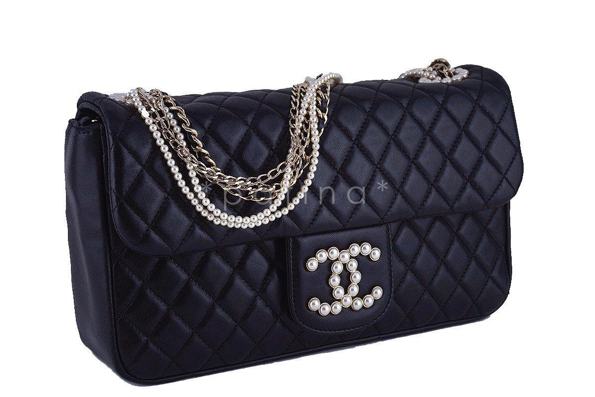 Rare Chanel Black Westminster Pearl Classic Quilted Flap Bag