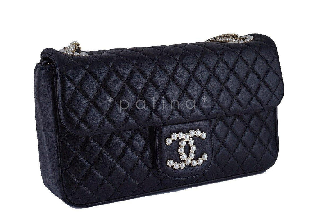 Rare Chanel Black Westminster Pearl Classic Quilted Flap Bag