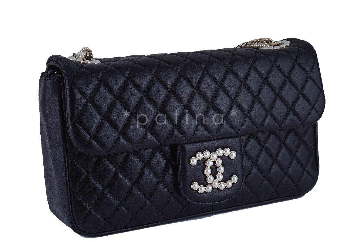 Rare Chanel Black Westminster Pearl Classic Quilted Flap Bag