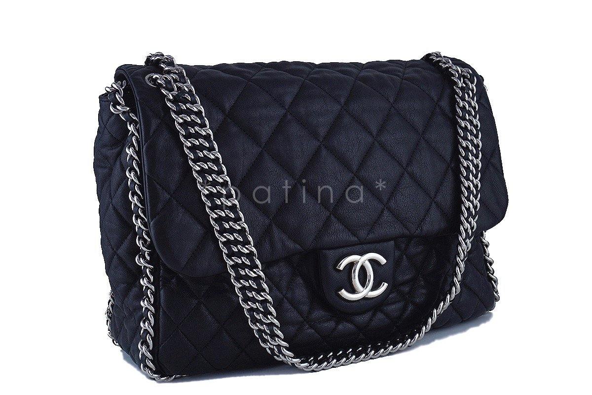 Chanel Black Chain Around Maxi Luxe Flap Bag