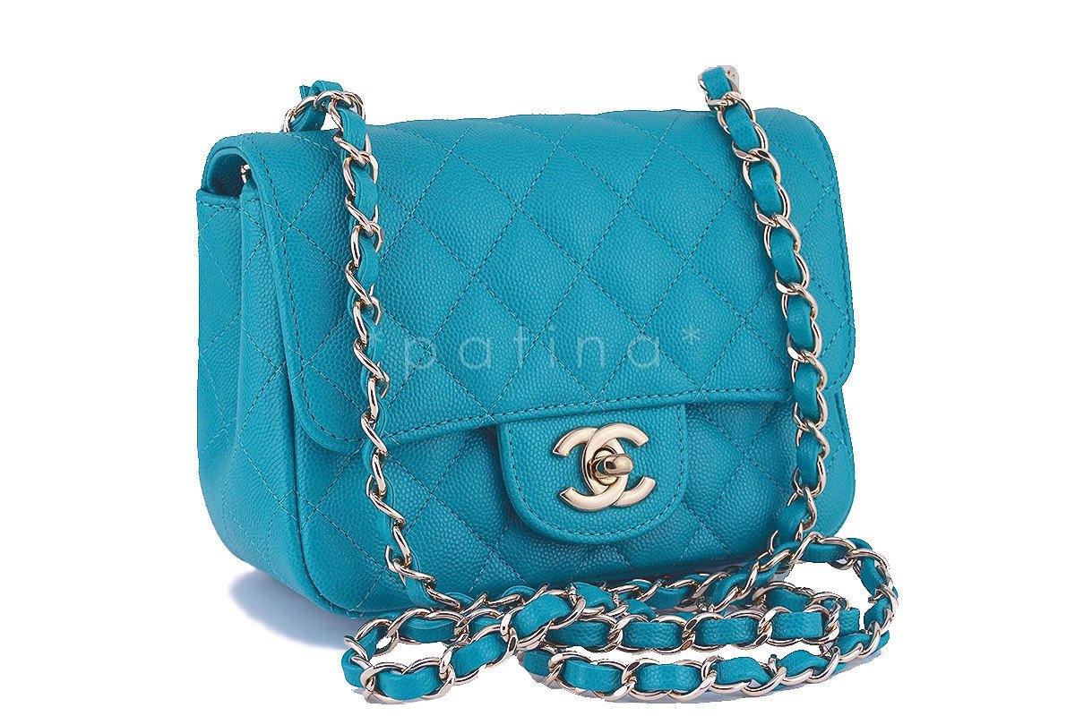 17C Chanel Caviar Turquoise Classic Quilted Square Mini Flap Bag