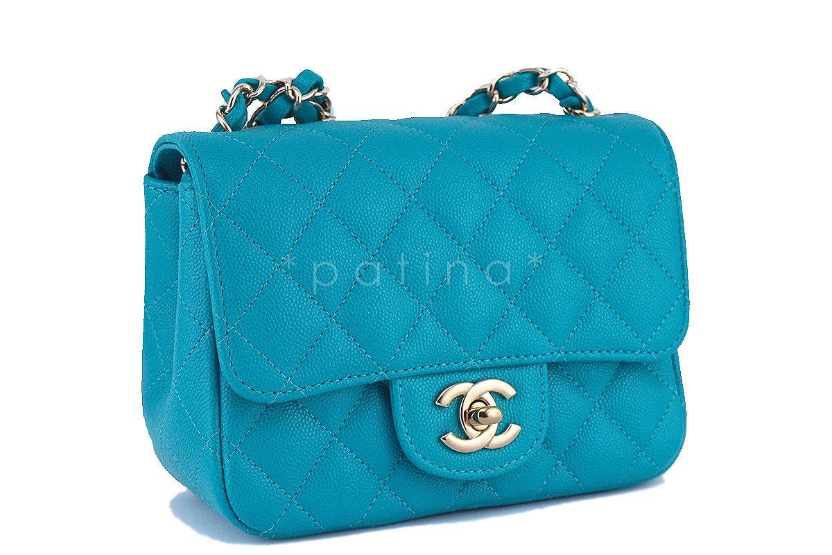 17C Chanel Caviar Turquoise Classic Quilted Square Mini Flap Bag