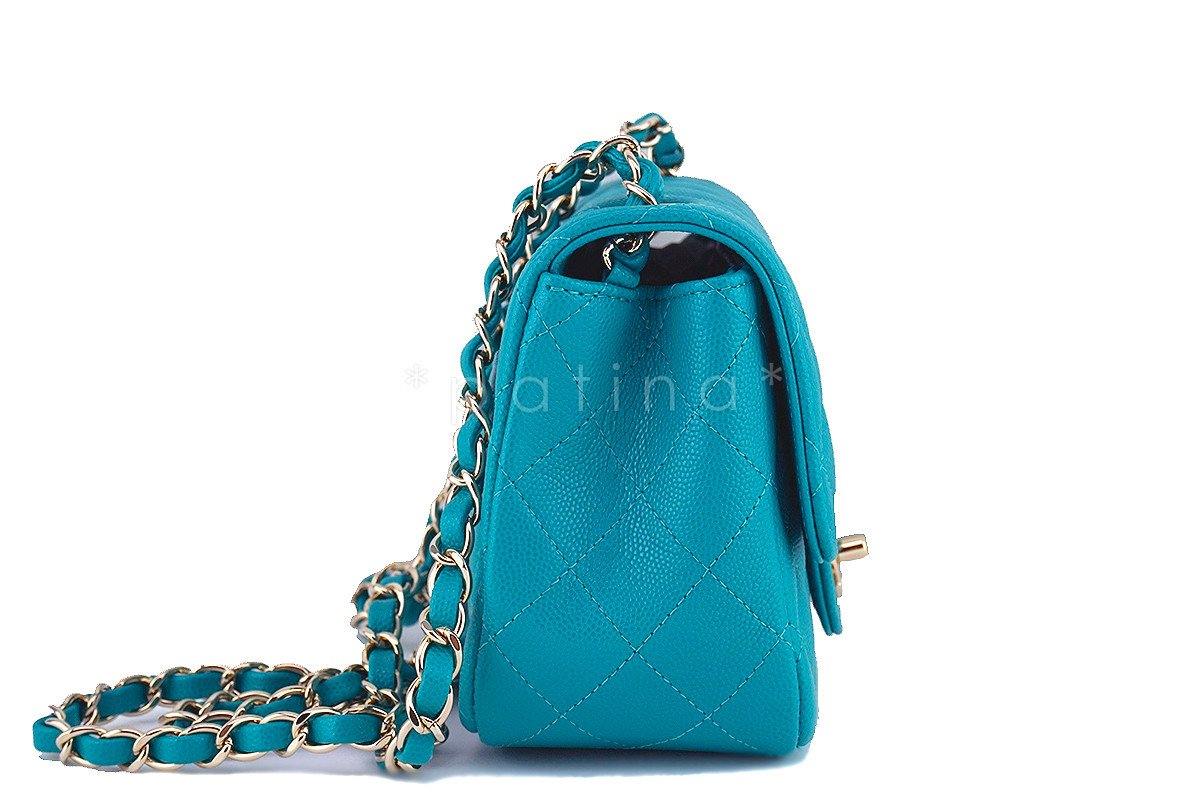 17C Chanel Caviar Turquoise Classic Quilted Square Mini Flap Bag
