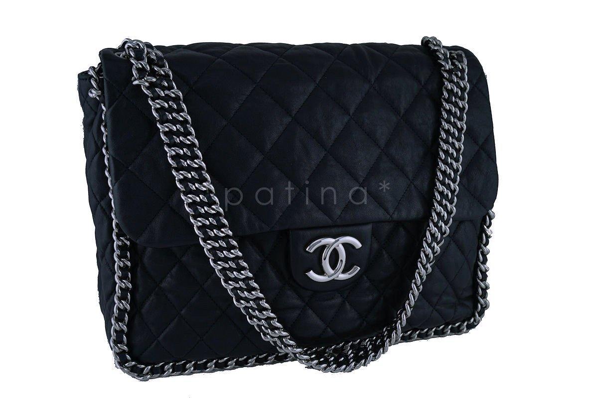 Chanel Black Chain Around Maxi Luxe Flap Bag