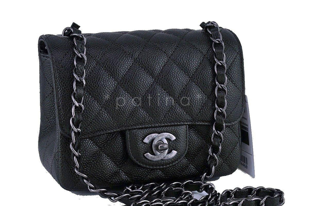 NWT 17S Chanel Charcoal Gray Classic Quilted Square Mini 2.55 Flap Bag