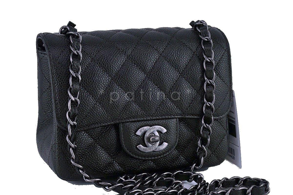 NWT 17S Chanel Charcoal Gray Classic Quilted Square Mini 2.55 Flap Bag