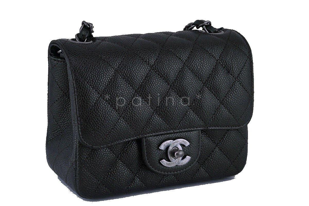 NWT 17S Chanel Charcoal Gray Classic Quilted Square Mini 2.55 Flap Bag