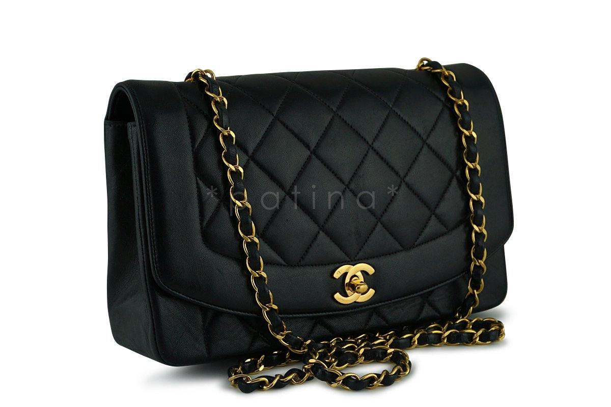 Chanel Black Vintage Quilted Classic "Diana" Shoulder Flap Bag 24k GHW