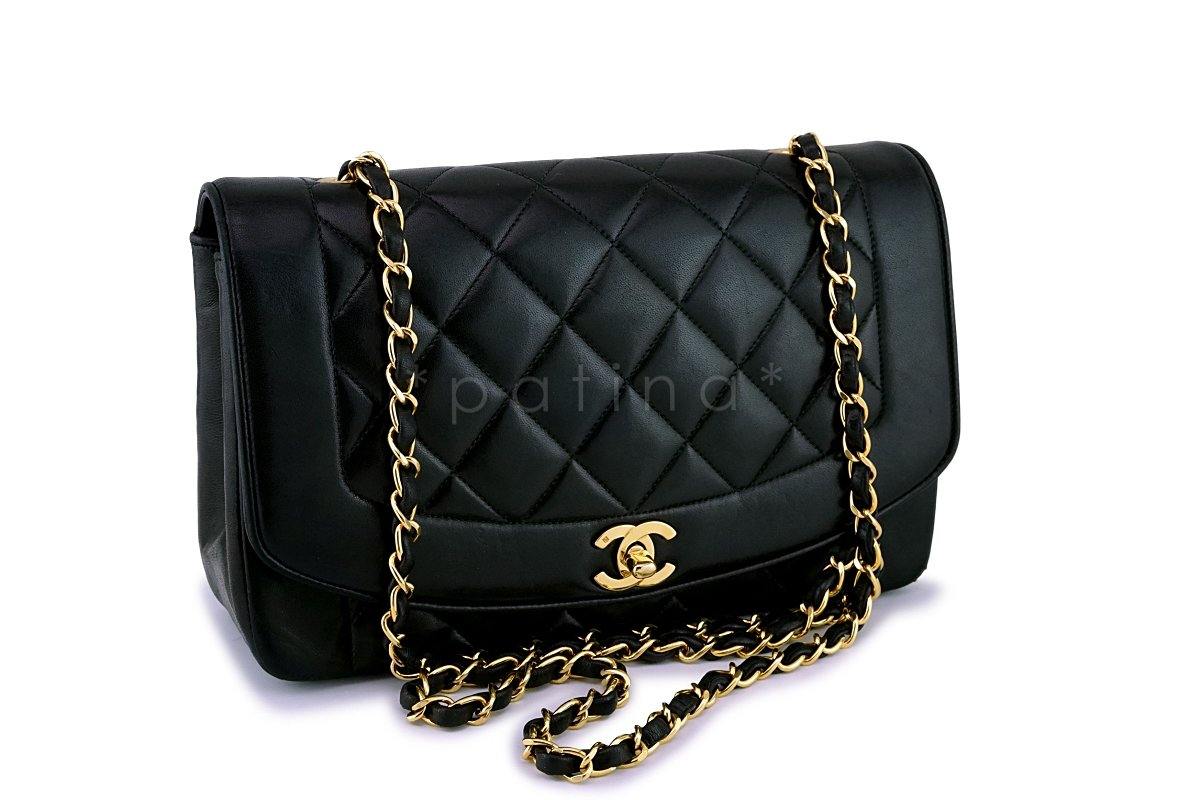 Chanel Vintage Black Lambskin Medium Diana Flap Bag
