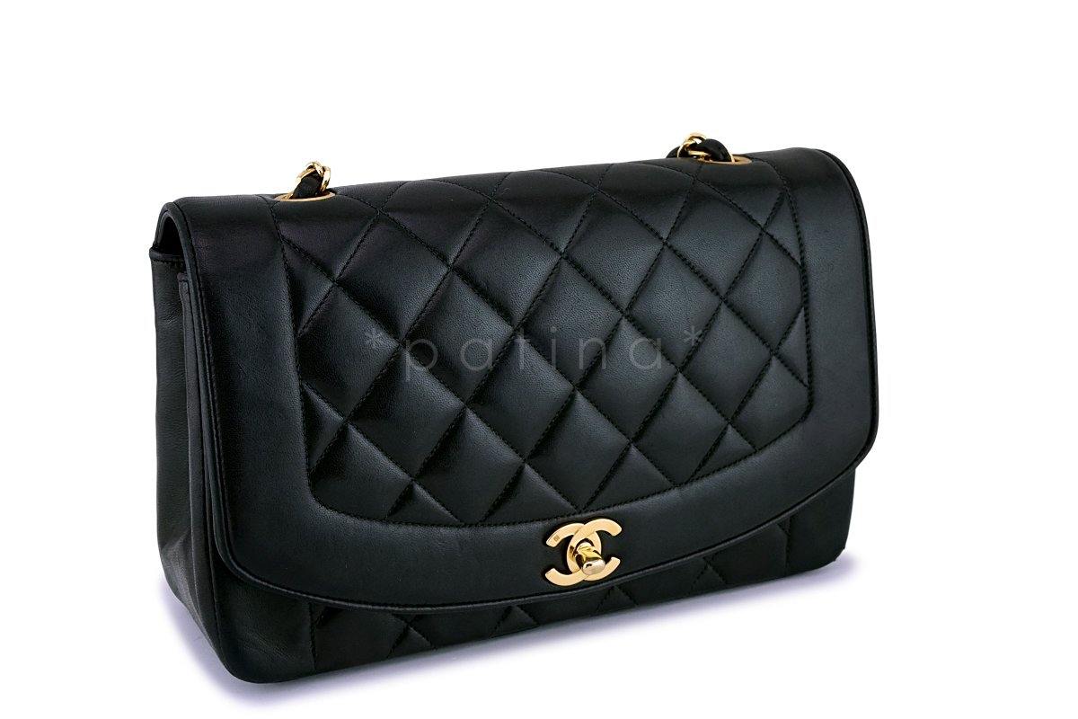 Chanel Vintage Black Lambskin Medium Diana Flap Bag