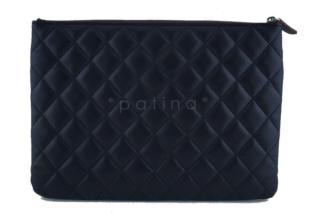NWT 17S Chanel Black Classic Quilted O Case Flap Clutch Purse Bag