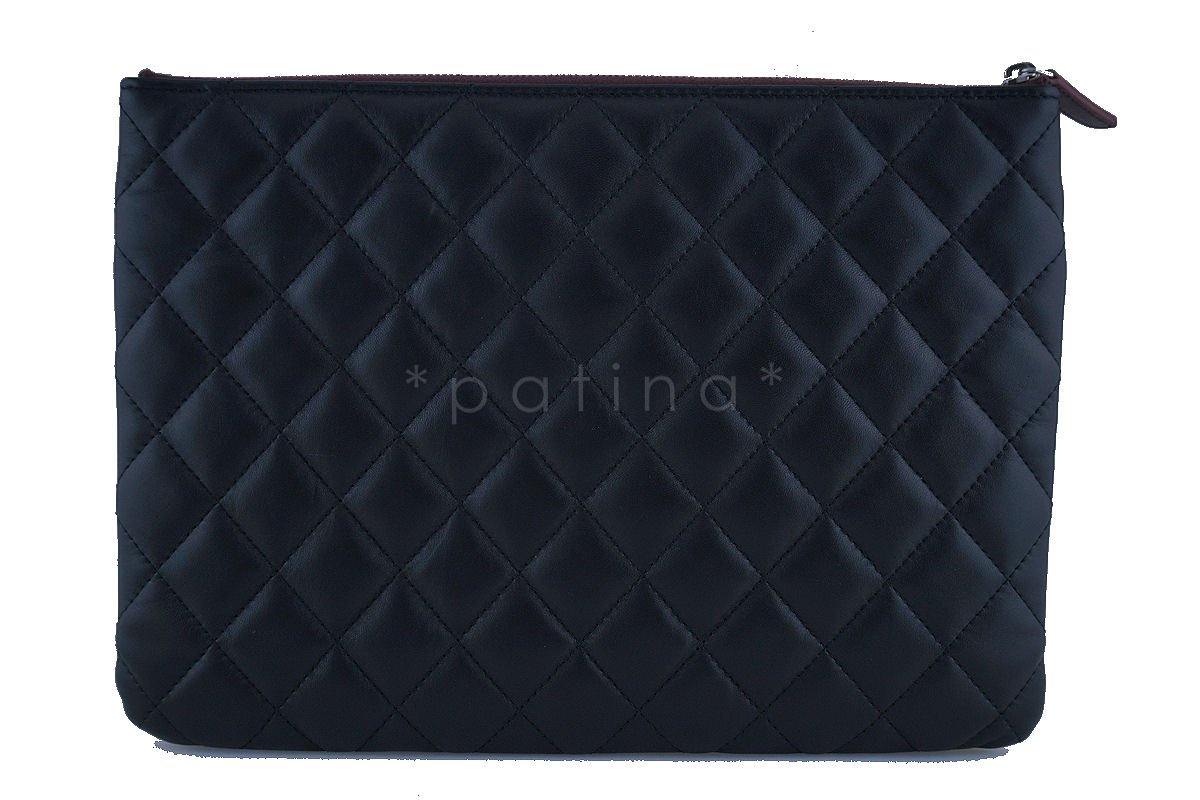 NWT 17S Chanel Black Classic Quilted O Case Flap Clutch Purse Bag