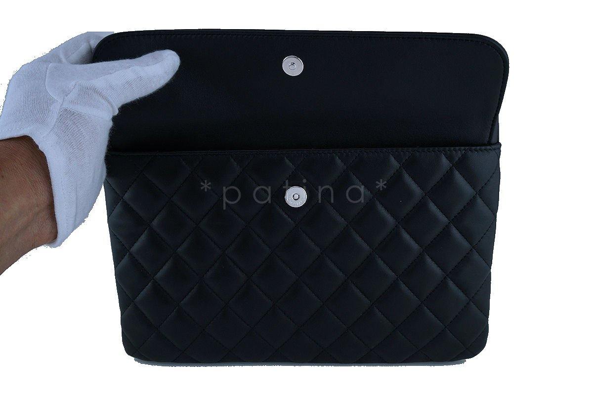 NWT 17S Chanel Black Classic Quilted O Case Flap Clutch Purse Bag