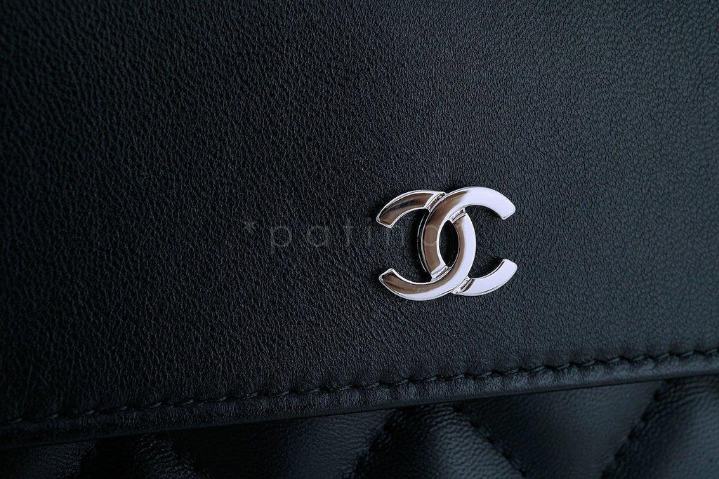 NWT 17S Chanel Black Classic Quilted O Case Flap Clutch Purse Bag
