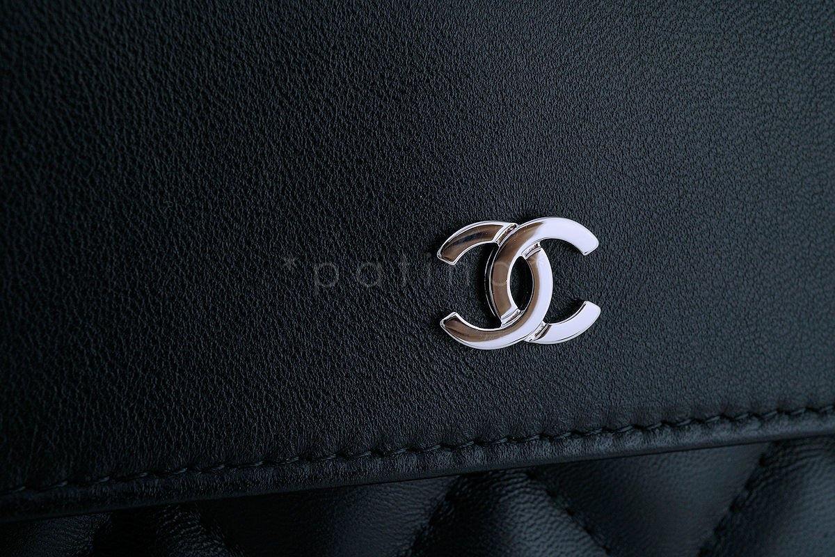 NWT 17S Chanel Black Classic Quilted O Case Flap Clutch Purse Bag
