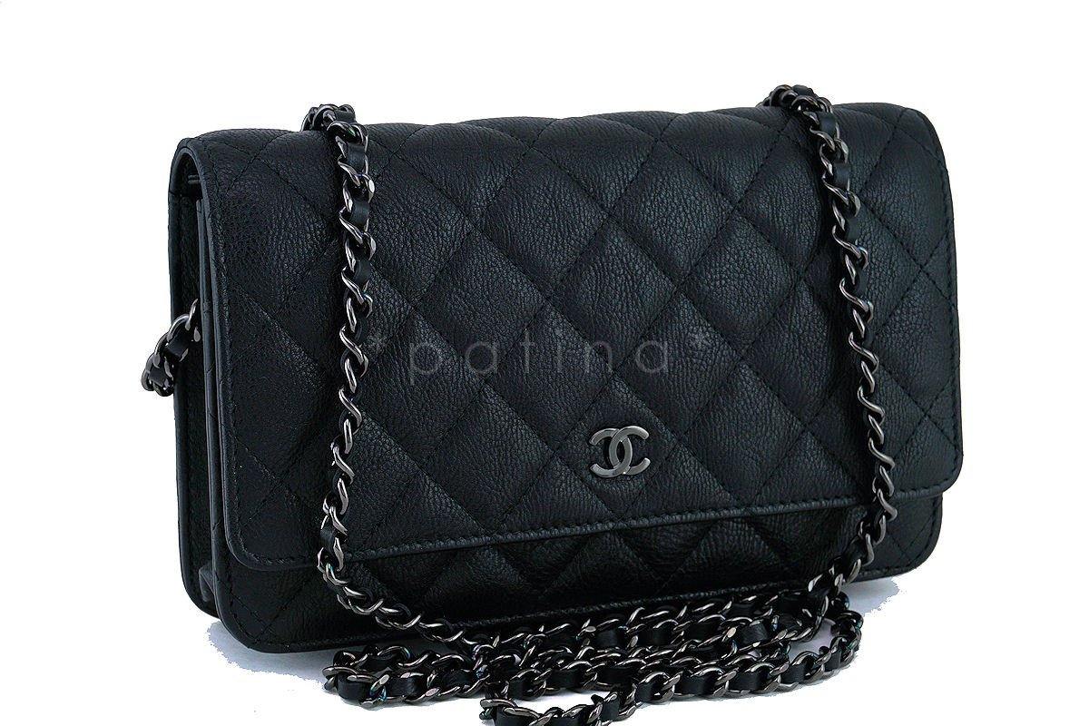 17S Chanel So Black Classic Quilted WOC Wallet on Chain Flap Bag