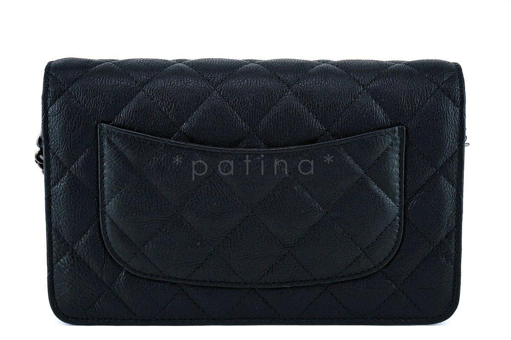 17S Chanel So Black Classic Quilted WOC Wallet on Chain Flap Bag