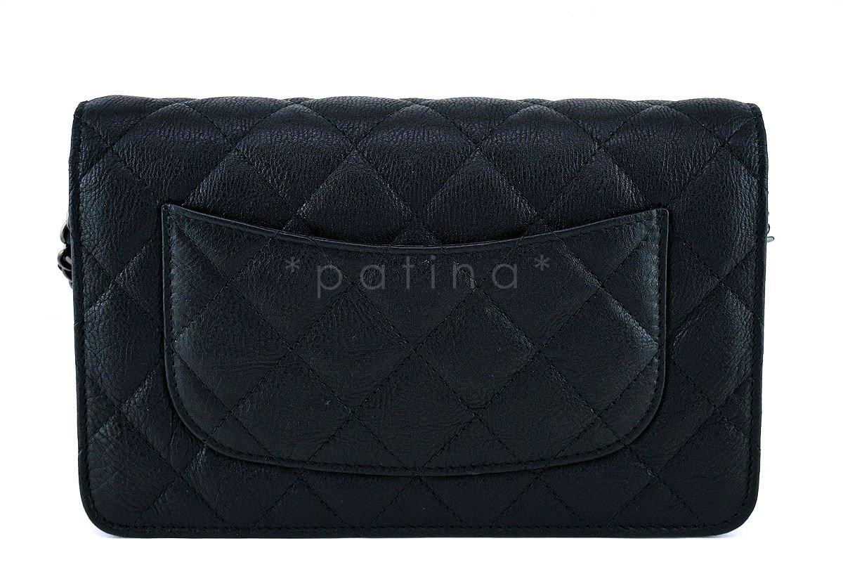 17S Chanel So Black Classic Quilted WOC Wallet on Chain Flap Bag
